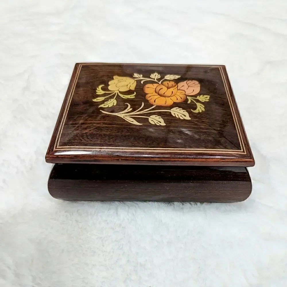 Sorrento Marquetry Inlay Flowers Jewelry Trinket Box 5